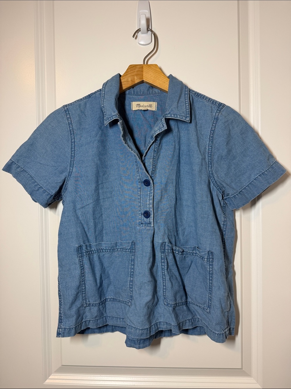 Madewell Blue Denim Short-Sleeve Button up Collared Baby Tee